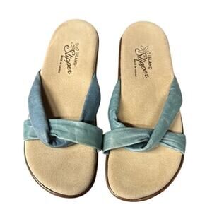 Women's Aqua Island Slipper Leather Slide Made in Hawaii Size 10